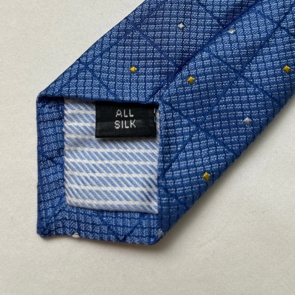 Gitman Bros Parisian Mens Grid Micro Dot Silk Necktie OS Blue Formal Business